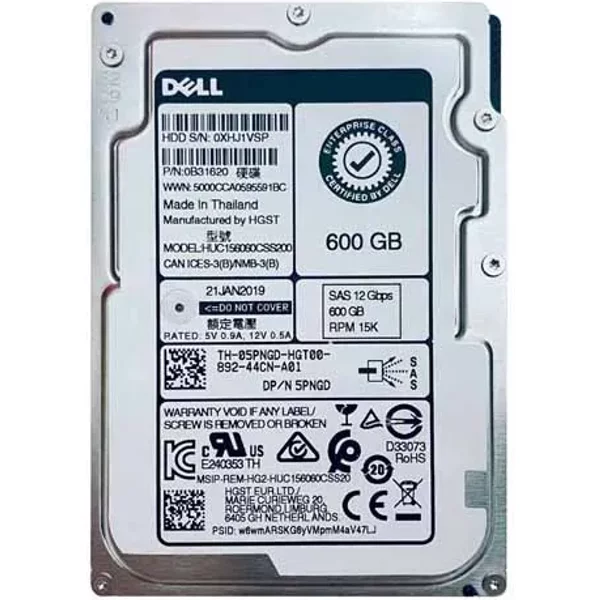 Hgst HUC156060CSS200 | Ultrastar C15K600 Series 600GB 15000RPM SAS 12Gb/S 128MB Cache 512N (Instant Secure Erase) 2.5-Inch Enterprise Hard Drive-image