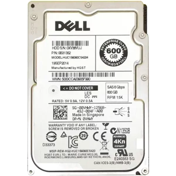 Dell 0VHWY | 600GB 15000RPM SAS 12Gb/S Hot-Pluggable 128MB Cache 2.5-Inch Hard Drive For Poweredge Servers-image