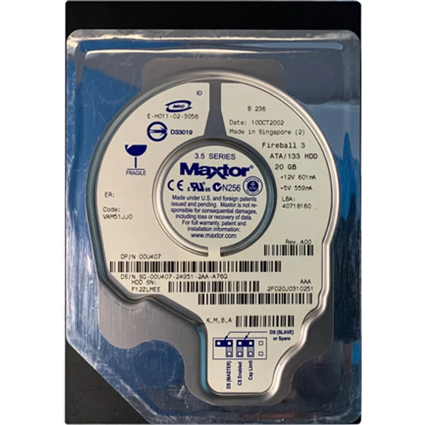 Dell 00U407 | 20GB 5400RPM IDE Ultra ATA/100 (ATA-6) 2MB Cache 3.5-Inch Hard Drive-image
