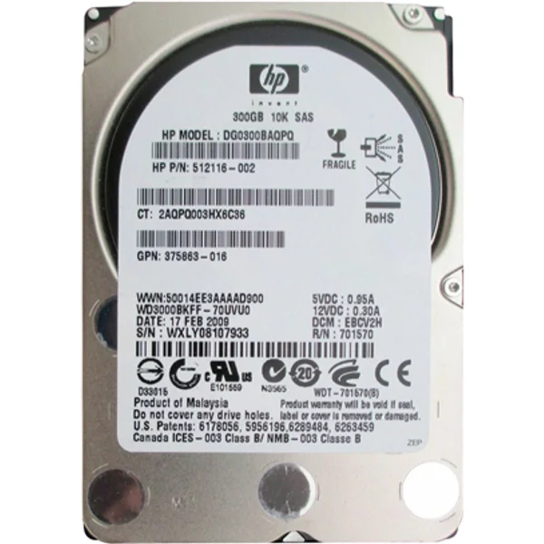 HP 512116-002 | 300GB 10000RPM SAS 3Gb/S SFF Hot-Pluggable Dual Port 2.5-Inch Hard Drive For Gen1 To Gen7 Proliant Servers-image