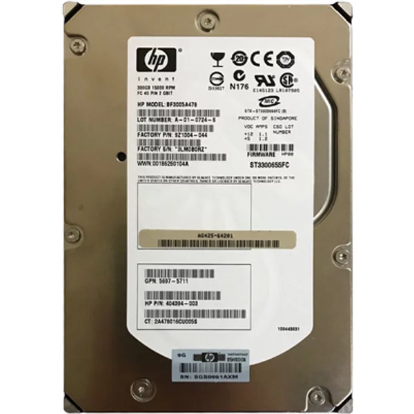 HP 5697-5711 | 300GB 15000RPM Fibre Channel 4Gb/S Hot-Swappable Dual Port 3.5-Inch Hard Drive For Storagewotks-image