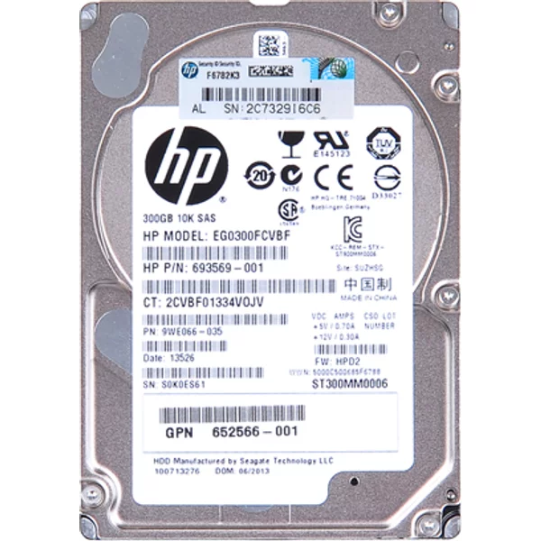 HP 652566-001 | 300GB 10000RPM SAS 6Gb/S Hot-Pluggable Dual Port 2.5-Inch Hard Drive With Smart Carrier-image