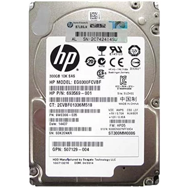 HP 693569-001 | 300GB 10000RPM SAS 6Gb/S SFF Hot-Pluggable Dual Port 2.5-Inch Hard Drive For Gen8 To Gen9 Proliant Servers-image