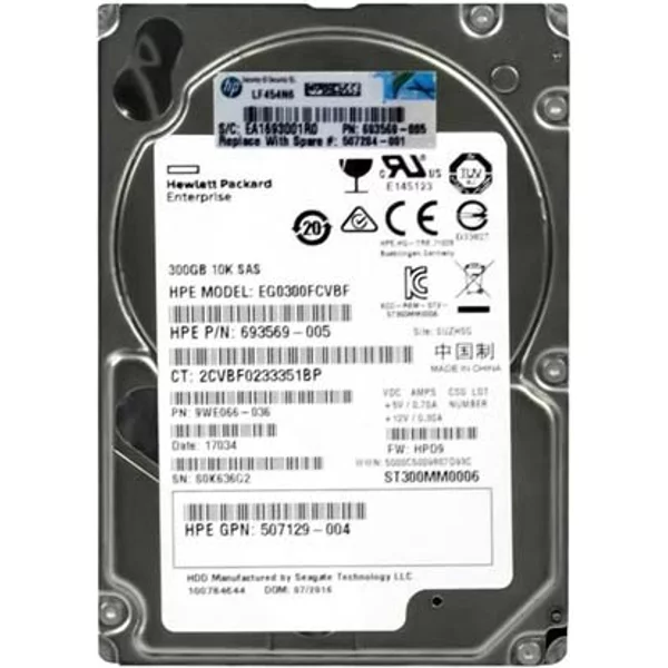 HP 693569-005 | 300GB 10000RPM SAS 6Gb/S SFF Hot-Pluggable Dual Port 2.5-Inch Hard Drive For Gen8 To Gen9 Proliant Servers-image