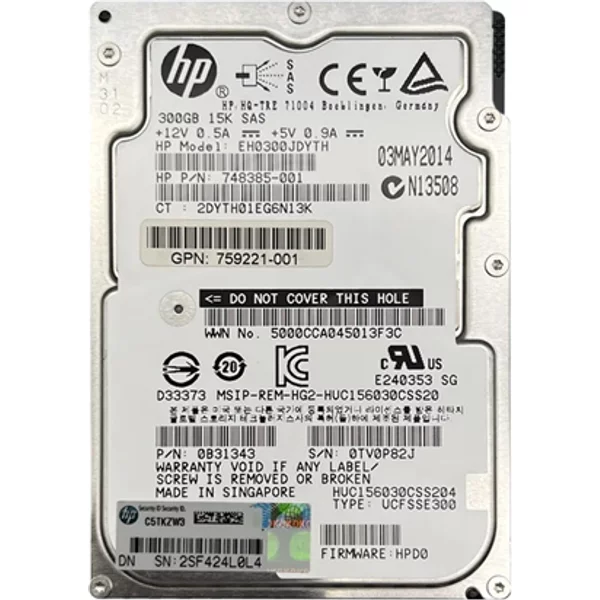 HP 759221-001 | 300GB 15000RPM SAS 12Gb/S Dual Port 2.5-Inch Hard Drive With Smart Carrier-image