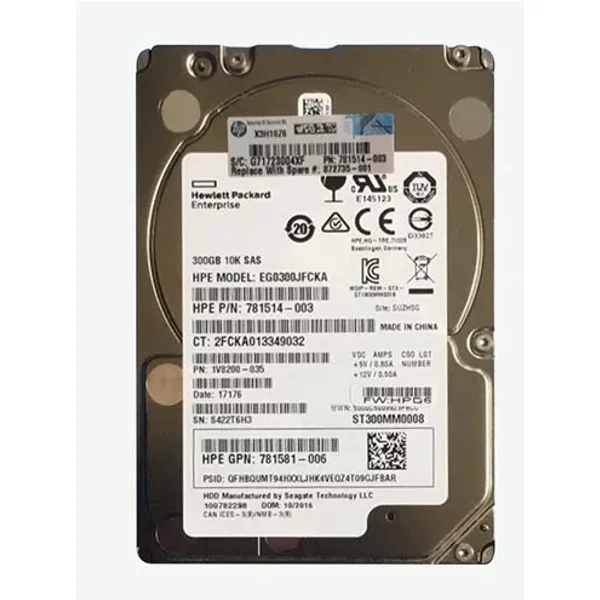 HP 781514-003 | 300GB 10000RPM SAS 12Gb/S SFF Hot-Pluggable 2.5-Inch Hard Drive For Gen8 To Gen9 Proliant Servers-image