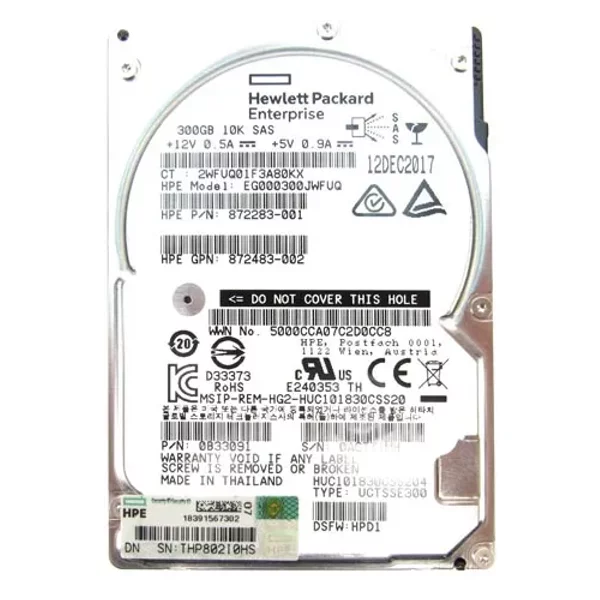HP 872283-001 | 300GB 10000RPM SAS 6Gb/S NHP SFF Dual Port 2.5-Inch Hard Drive For Proliant Server-image