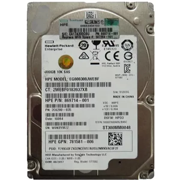 HP EG000300JWEBF | 300GB 10000RPM SAS 12Gb/S SFF Hot-Pluggable Dual Port 2.5-Inch Hard Drive For Gen1 To Gen7 Proliant Server-image
