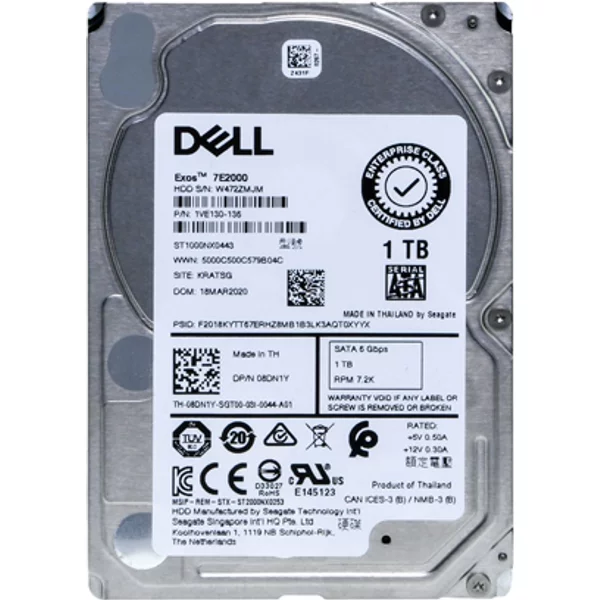 Dell 8DN1Y | 1TB 7200RPM Sata 6Gb/S Hot-Pluggable 16MB Cache 2.5-Inch Hard Drive For Poweredge Server & Powervault Storage Array-image