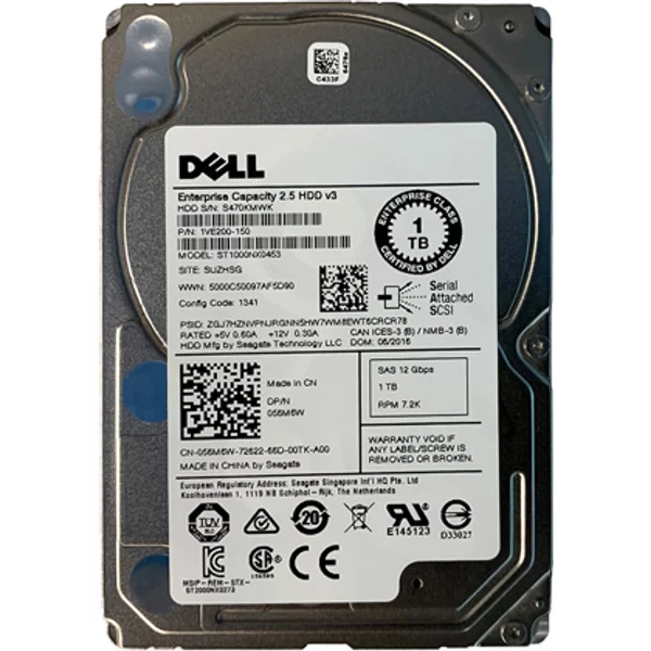 Dell 056M6W | 1TB 7200RPM SAS 12Gb/S Hot-Pluggable 2.5-Inch Nearline Hard Drive For Poweredge Server & Powervault Storage Array-image