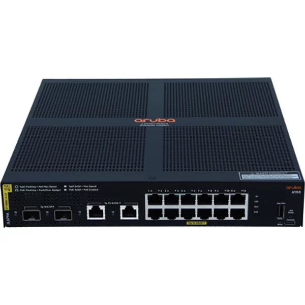 Hp JL679A#ABA | Aruba Cx 6100 Series 6100 12G Class4 Poe 2G/2SFP+ 139W 12 X 1000Base-T RJ-45 Class 4 Poe And 2 X 10Gbe Sfp+ And 2 X 1Gbe RJ-45 Ports Layer 3 Managed Gigabit Ethernet Network Switch-image