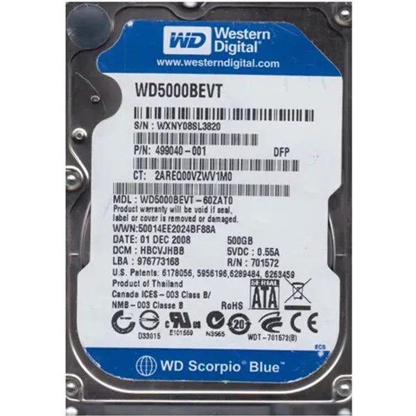 HP 499040-001 | 500GB 5400RPM Sata 3Gb/S 16MB Cache 2.5-Inch Hard Drive-image
