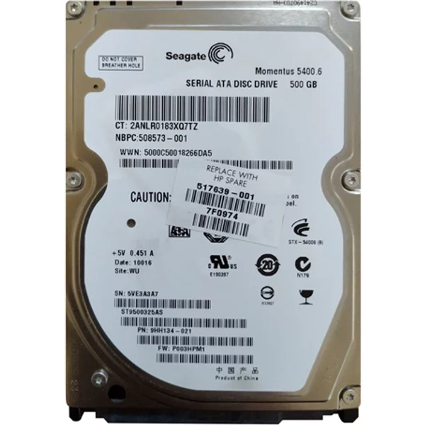 HP 508573-001 | 500GB 5400RPM Sata 1.5Gb/S 8MB Cache 2.5-Inch Hard Drive-image