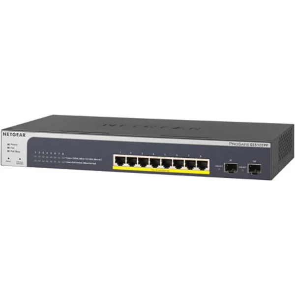 Netgear GS510TPP-100NAS | Prosafe GS510TPP 8 X RJ-45 Ports Poe+ 10/100/1000Base-T + 2 X Sfp Ports Mananged Gigabit Ethernet Network Switch-image