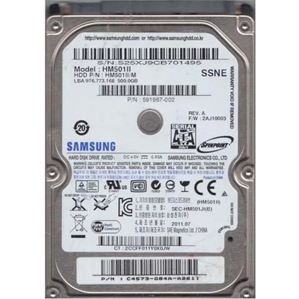 HP 591967-002 | 500GB 5400RPM Sata 3Gb/S 16MB Cache 2.5-Inch Hard Drive-image