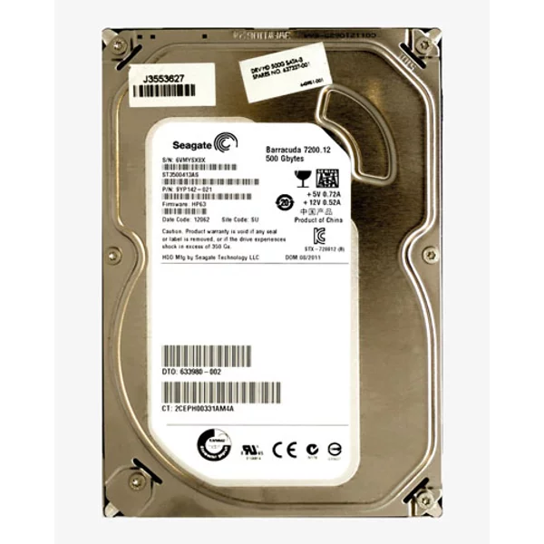 HP 633980-002 | 500GB 7200RPM Sata 6Gb/S NCQ LFF 16MB Cache 3.5-Inch Midline Hard Drive-image