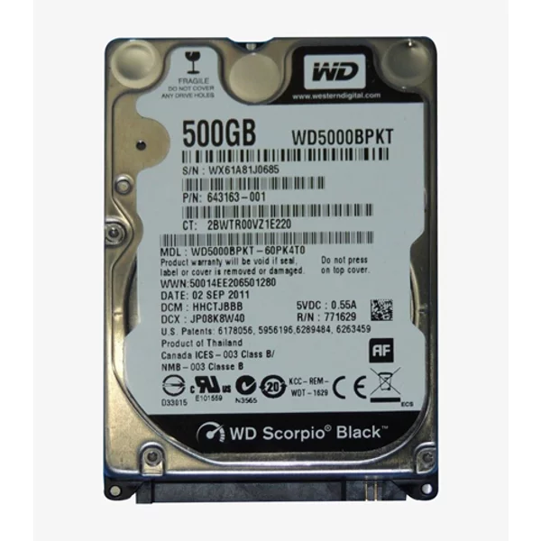 HP 643163-001 | 500GB 7200RPM Sata 3Gb/S 16MB Cache 2.5-Inch Hard Drive For Elitebook 8560P Laptop-image