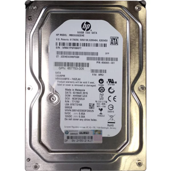 HP 657753-005 | 500GB 7200RPM Sata 6Gb/S LFF Hot-Pluggable 3.5-Inch Midline Hard Drive-image