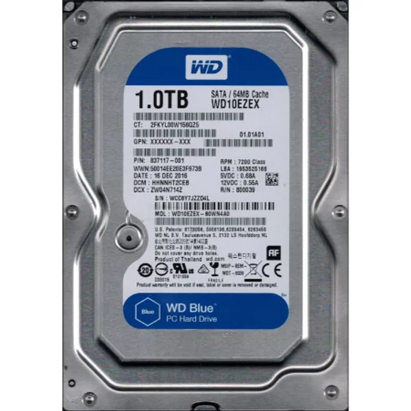 Western Digital WD10EZEX-60WN4A0 | Blue 1TB 3.5-Inch 6Gb/S Sata 7200RPM 64MB Cache Desktop Hard Drive-image