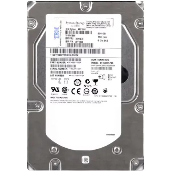 IBM 49Y1866 | 600GB 15000RPM SAS 6Gb/S 16MB Cache 3.5-Inch Hard Drive For DS3512 Storage System-image