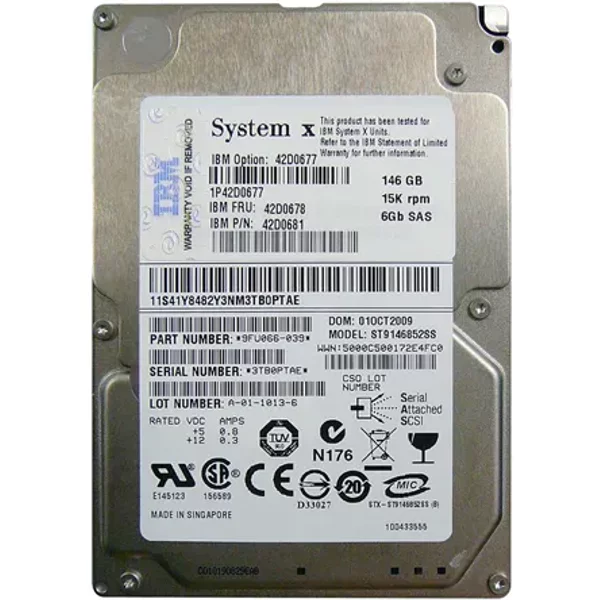 IBM 42D0677 | 146GB 15000RPM SAS 6Gb/S Hot Swappable 16MB Cache 2.5-Inch Hard Drive-image