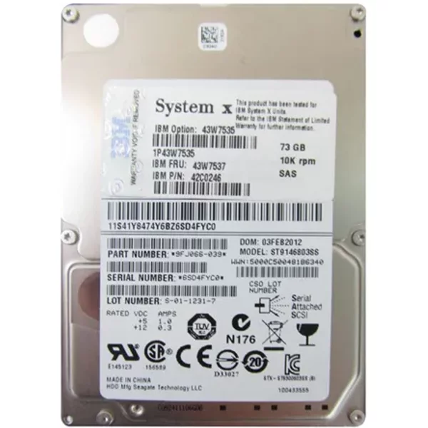 IBM 43W7537 | 73GB 10000RPM SAS 3Gb/S Hot Swappable 2.5-Inch Hard Drive-image