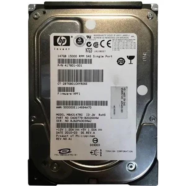 HP 405430-001 | 146GB 15000RPM SAS 3Gb/S 16MB Cache Hot-Pluggable Single Port 3.5-Inch Hard Drive-image