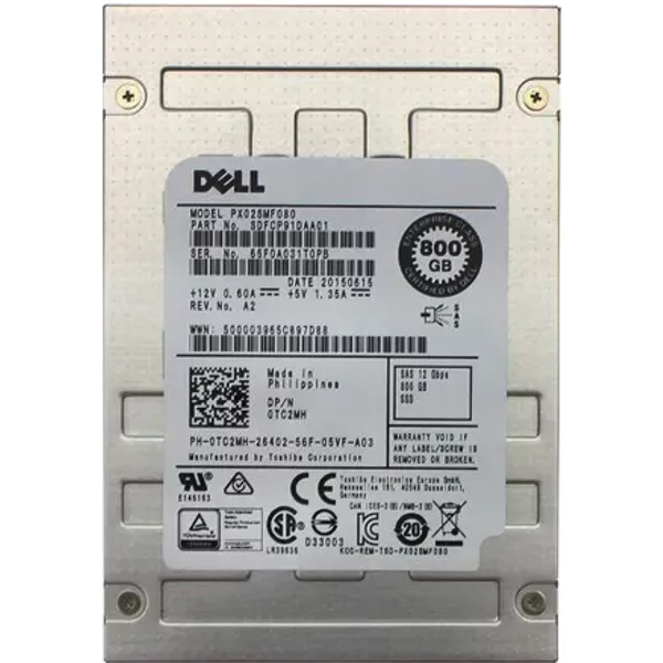 Dell TC2MH | 800GB Multi-Level Cell Sas 12Gb/S Hot-Pluggable 2.5-Inch Solid State Drive For Poweredge Servers-image