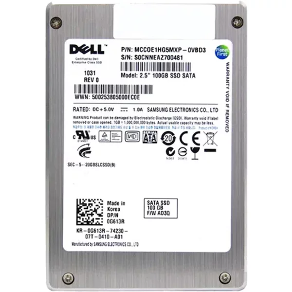 Dell G613R | 100GB Single-Level Cell Sata 3Gb/S Hot-Pluggable 2.5-Inch Solid State Drive For Poweredge Servers-image