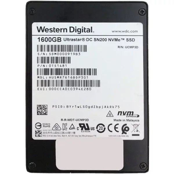 Hgst HUSMR7616BDP301 | Ultrastar Dc SN200 Series 1.6TB Multi-Level Cell Pci Express 3.0 X4 Nvme Mixed Use U.2 2.5-Inch Solid State Drive-image