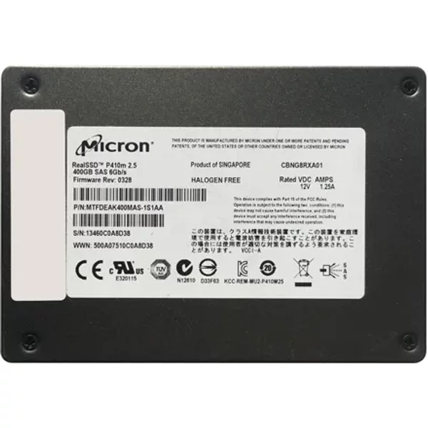 Micron MTFDEAK400MAS-1S1AA | Realssd P410M 400GB Multi-Level Cell SAS 6Gb/S Nand Flash 2.5-Inch Solid State Drive-image