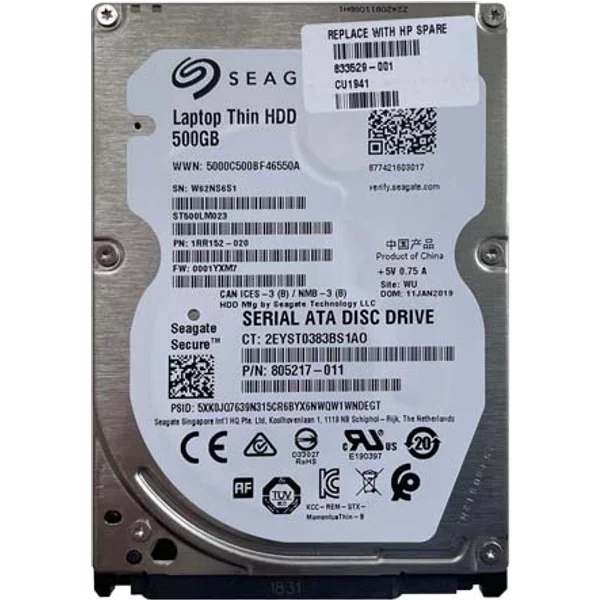 HP 833529-001 | 500GB 7200RPM Sata 6Gb/S 16MB Cache (Sed/Opal 2.0) 2.5-Inch Hard Drive-image
