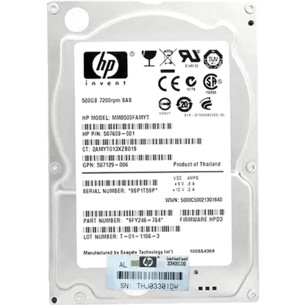 HP MM0500FAMYT | 500GB 7200RPM SAS 6Gb/S SFF Hot-Pluggable Dual Port 2.5-Inch Midline Hard Drive For Gen1 To Gen7 Proliant Server-image