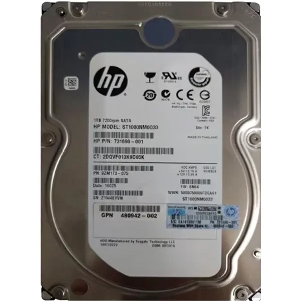 HP 480942-002 | 1TB 7200RPM Sata 3Gb/S LFF Hot-Pluggable Dual Port 3.5-Inch Midline Hard Drive For MSA/MSA2 SAN Storage Array-image