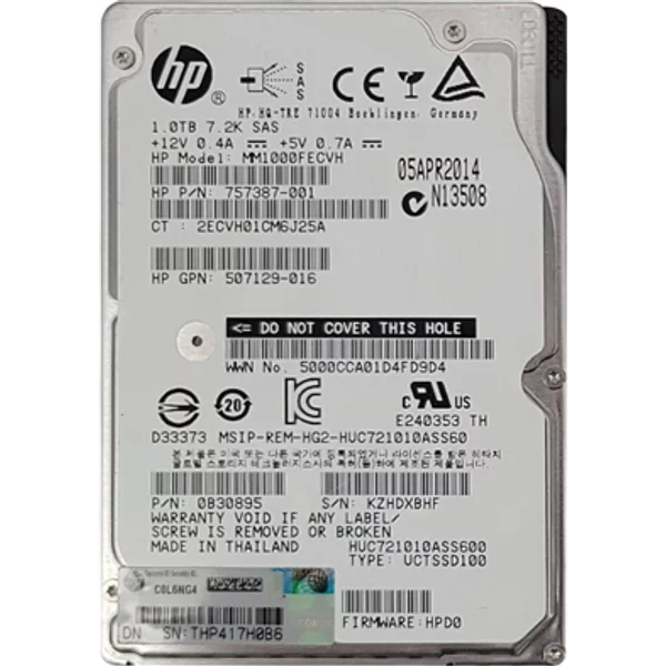 HP MM1000FECVH | 1TB 7200RPM SAS 6Gb/S SFF Hot-Pluggable Dual Port 2.5-Inch Midline Hard Drive For Gen8/9 Proliant Server/Storage Array-image