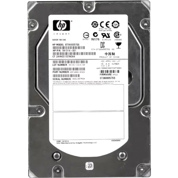 HP 581314-001 | 600GB 15000RPM SAS 6Gb/S 16MB Cache Hot-Pluggable Dual Port LFF 3.5-Inch Enterprise Hard Drive For Proliant Server-image