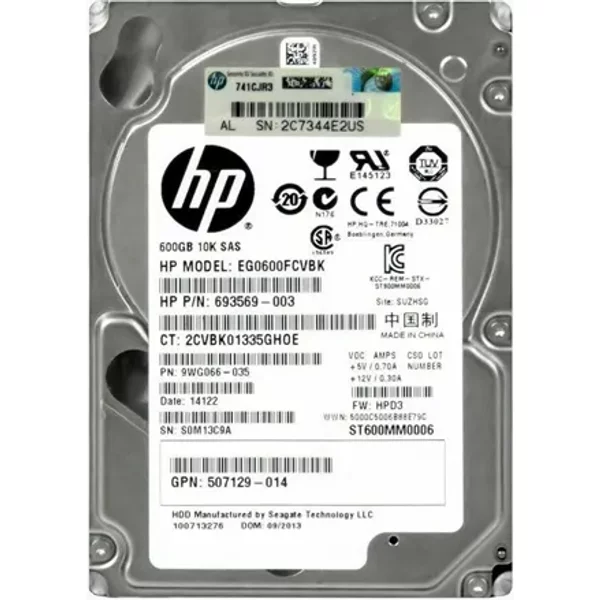 HP 693569-003 | 600GB 10000RPM SAS 6Gb/S NHP Hot-Swappable Dual Port SFF 2.5-Inch Hard Drive For Proliant Server-image