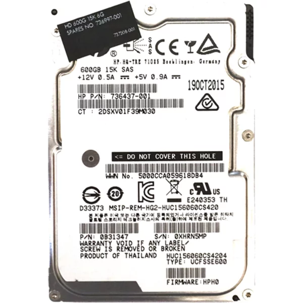 HP 736997-001 | 600GB 15000RPM SAS 12Gb/S 128MB Cache SFF 2.5-Inch Hard Drive-image