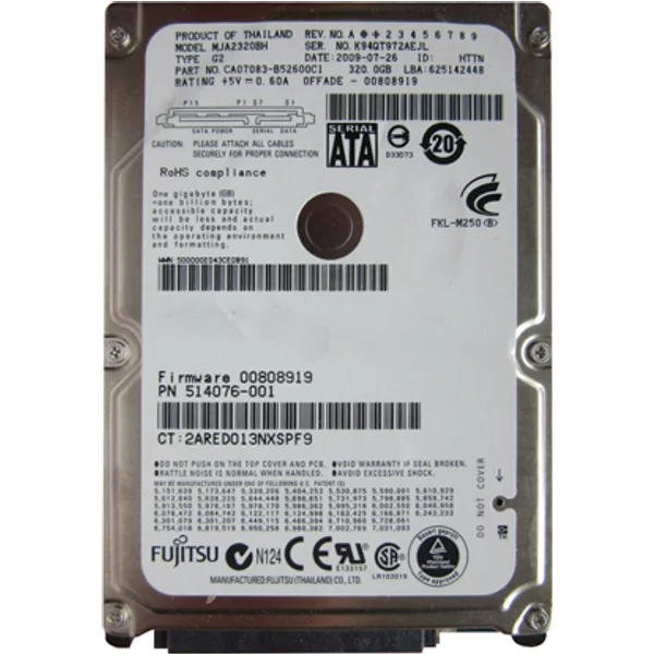HP 514076-001 | 320GB 5400RPM Sata 3Gb/S 8MB Cache 2.5-Inch Hard Drive-image