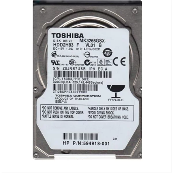 HP 594918-001 | 320GB 5400RPM Sata 3Gb/S 8MB Cache 2.5-Inch Hard Drive-image
