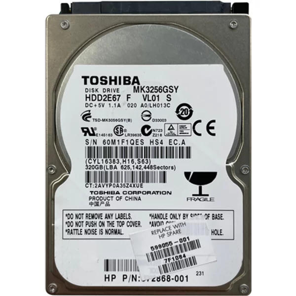 HP 599055-001 | 320GB 7200RPM Sata 3Gb/S 16MB Cache 2.5-Inch Hard Drive-image