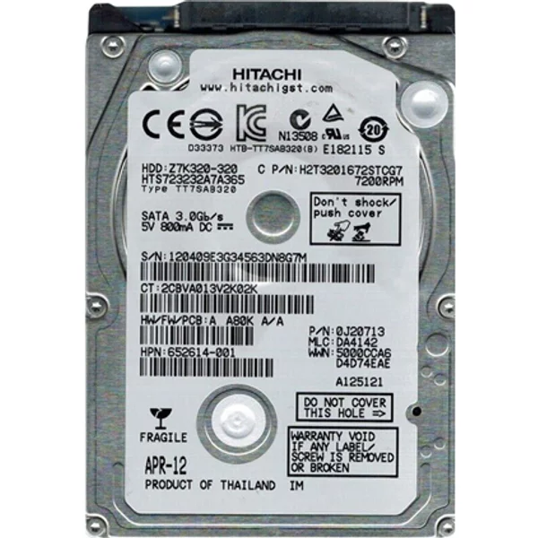 HP 652614-001 | 320GB 7200RPM Sata 3Gb/S 16MB Cache 2.5-Inch Hard Drive-image