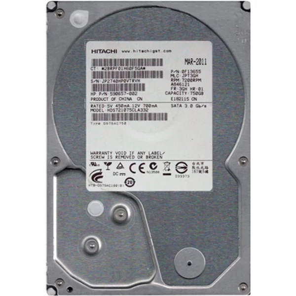 HP 590657-002 | 750GB 7200RPM Sata 3Gb/S NCQ 32MB Cache 3.5-Inch Midline Hard Drive-image