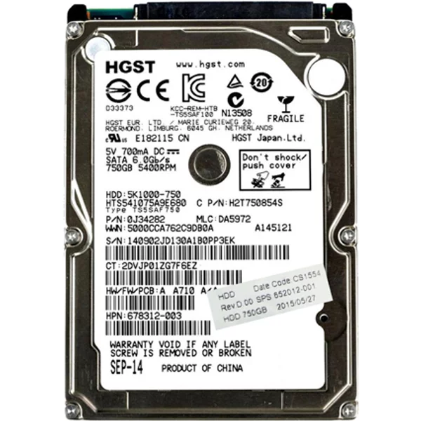 HP 652012-001 | 750GB 5400RPM Sata 3Gb/S 8MB Cache 2.5-Inch Hard Drive-image