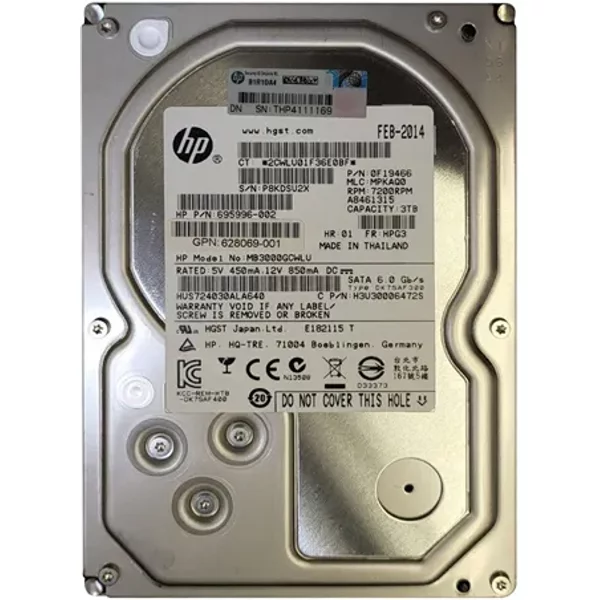 HP 628069-001 | 3TB 7200RPM Sata 6Gb/S NHP 64MB Cache LFF 3.5-Inch Midline Hard Drive-image