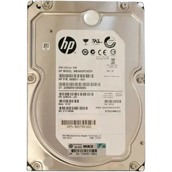 HP 652755-003 | 3TB 7200RPM SAS 6Gb/S 64MB Cache Hot Swappable LFF 3.5-Inch Midline Hard Drive-image