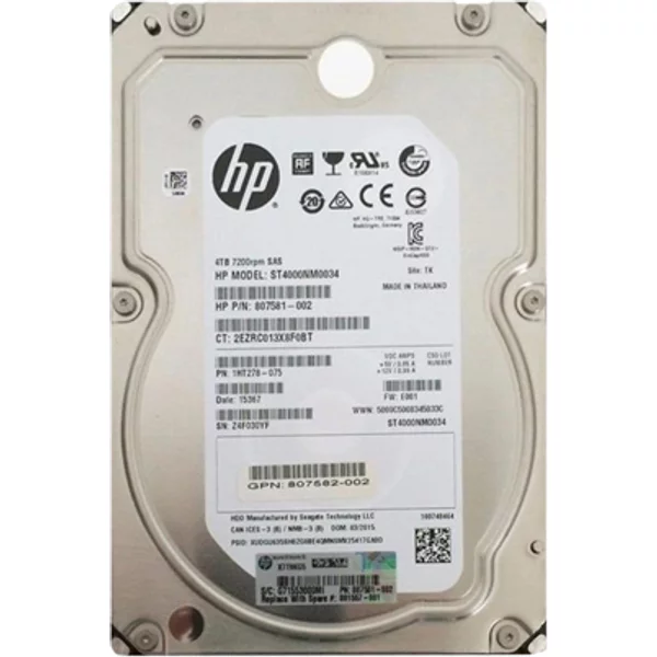 HP 807581-002 | 4TB 7200RPM SAS 12Gb/S 128MB Cache Hot-Pluggable Dual Port (512E) LFF 3.5-Inch Midline Hard Drive For Proliant Server-image