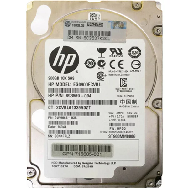 HP 716605-001 | 900GB 10000RPM SAS 6Gb/S Hot-Pluggable Dual Port SFF 2.5-Inch Enterprise Hard Drive For Gen8 Proliant Server-image