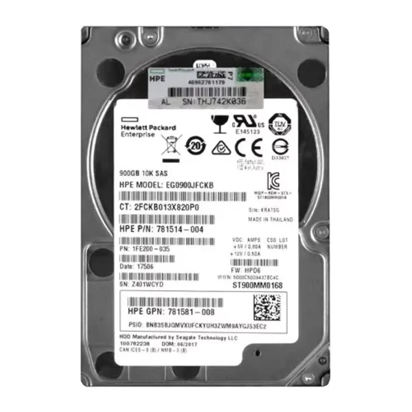 HP 781514-004 | 900GB 10000RPM SAS 12Gb/S Hot-Pluggable (512N) SFF 2.5-Inch Enterprise Hard Drive For Gen8/10 Proliant Server/Storage Array-image