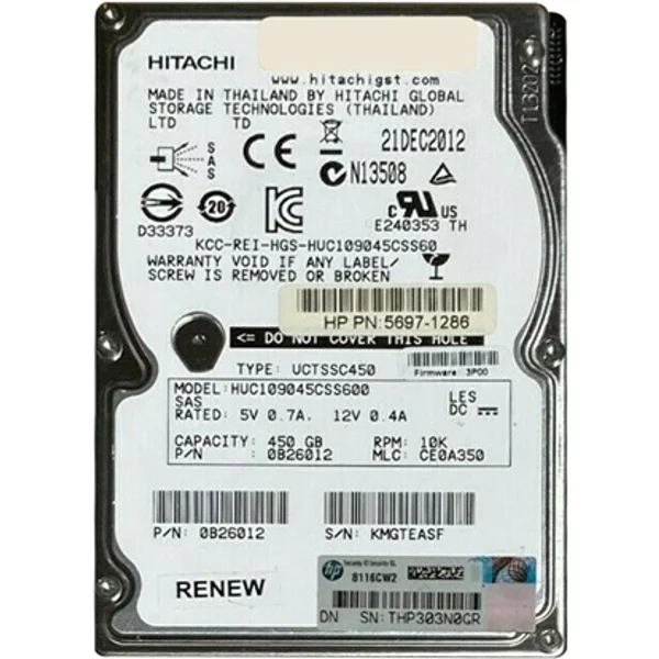 HP 5697-1286 | 450GB 10000RPM SAS 6Gb/S Hot Pluggable SFF 2.5-Inch Hard Drive For 3PAR Storeserv 7200-image